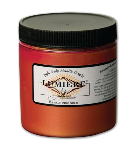 Jacquard Lumiere 8oz Fabric Paint Halo Pink Gold - Metallic Paint for Fabric Paper Wood Ceramic and Metal - Light-bodied Metallic Acrylic Paint - Lightfast & Vibrant Metallic Acrylic Paints - Image 1