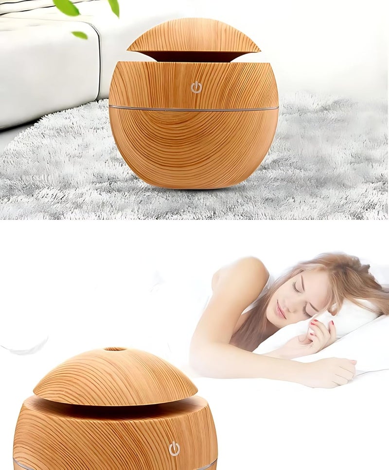Biki Ultrasonic Wooden oil Essential Difusor Humidifier Aroma Mist Diffuser With Atmosphere LED With 7 Colors Llight | فواحة شكل كروي عشوائي اللون - Image 4
