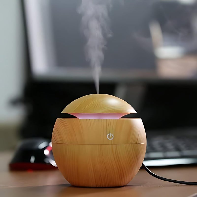 Biki Ultrasonic Wooden oil Essential Difusor Humidifier Aroma Mist Diffuser With Atmosphere LED With 7 Colors Llight | فواحة شكل كروي عشوائي اللون - Image 5