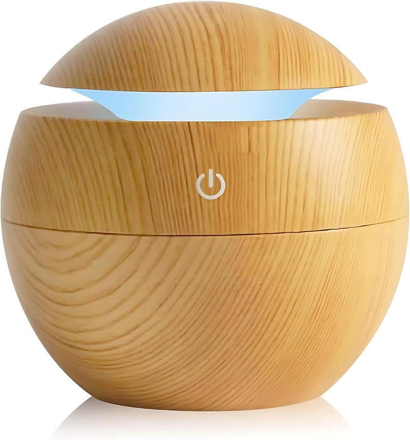 Biki Ultrasonic Wooden oil Essential Difusor Humidifier Aroma Mist Diffuser With Atmosphere LED With 7 Colors Llight | فواحة شكل كروي عشوائي اللون - Image 1