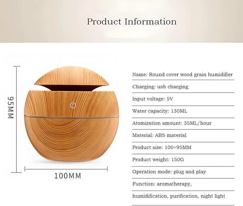 Biki Ultrasonic Wooden oil Essential Difusor Humidifier Aroma Mist Diffuser With Atmosphere LED With 7 Colors Llight | فواحة شكل كروي عشوائي اللون - Image 2