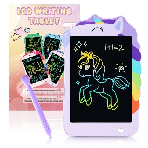 Decute Unicorn Toys LCD Writing Tablet for Girls KidsColorful Toddler Drawing Tablet for Educational Baby Girl Doodle Board Pad Toy for 3 4 5 612 Years Old Kid Birthday Party School 85 Inch Purple - Image 1