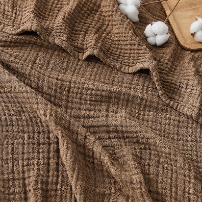 EMME Cotton Muslin Large Throw Blanket Couch Breathable Gauze Blanket Soft Lightweight Bed Blankets Adults (Brown, 50"x70") - Image 1