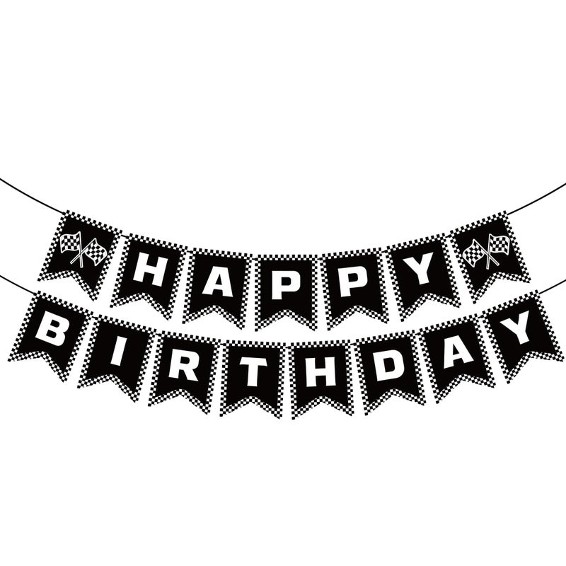 BIEUFBJI Race Car Birthday Banner, Checkered Happy Birthday Banner, Race Car Party Decorations, Racing Themed Party, Boys racing themed birthday decorations - Image 1