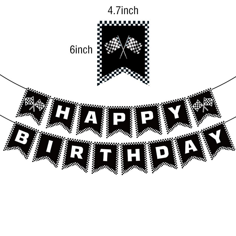 BIEUFBJI Race Car Birthday Banner, Checkered Happy Birthday Banner, Race Car Party Decorations, Racing Themed Party, Boys racing themed birthday decorations - Image 2