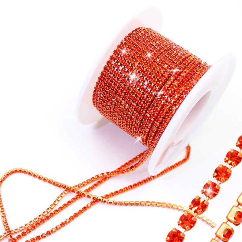 PEARLY JUN 10 Yards Orange Rhinestone Chain Hyacinth Rhinestone Trim Crystal Artificial Stone Trim Cup Chain SS6 2mm Color Plated Cup Stitch Costume Decoration