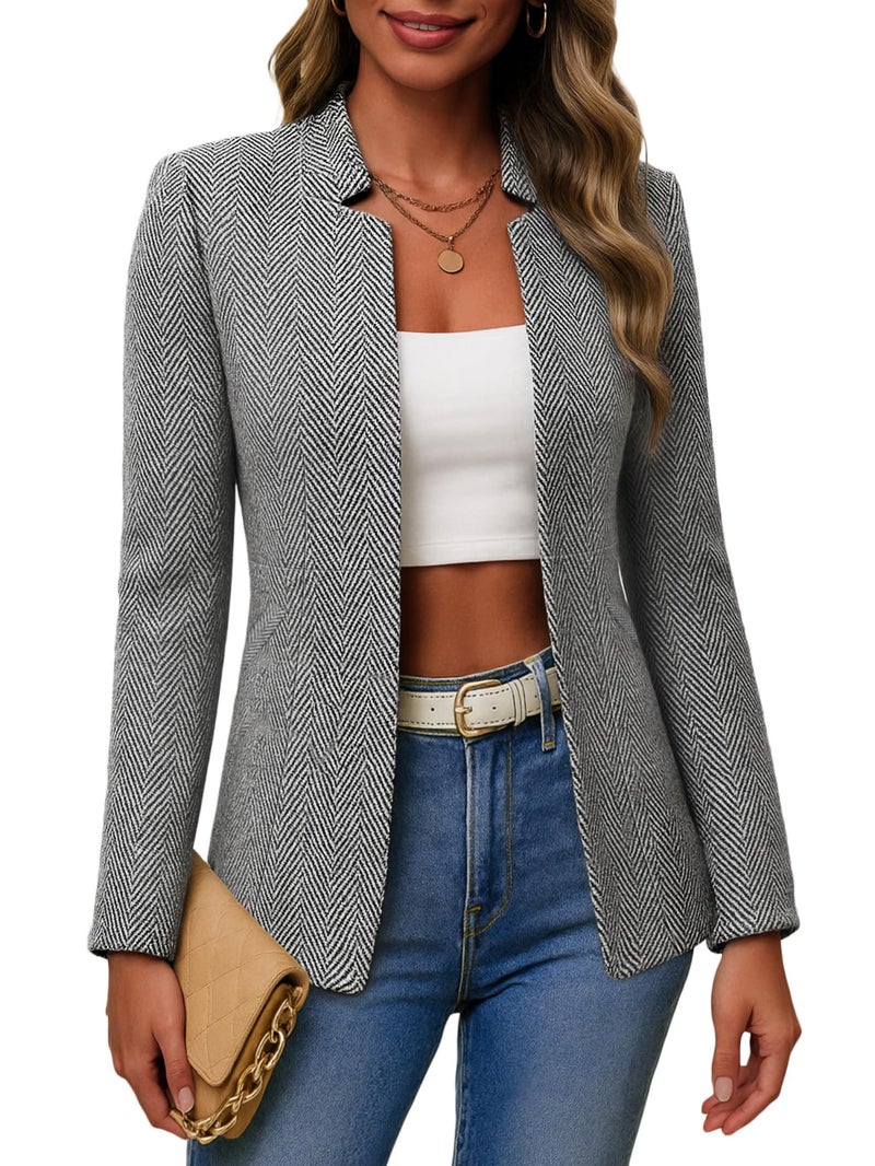 Mina Self Tweed Blazers Jacket for Women 2026 Spring Plaid Business Casual Tops Fashion Dressy Trendy Work Office Fitted Professional Womens Blazer Outfits Women's Blazers & Suit Jackets H-Black XL - Image 1