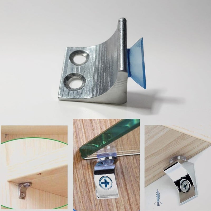 Atlantic مشبك تثبيت زاوية صحيحة للرف الزجاجي من الألمنيوم مع كوب شفط (فضي، حجم قياسي) - عبوة من 10 قطع - Image 4