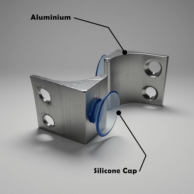 Atlantic مشبك تثبيت زاوية صحيحة للرف الزجاجي من الألمنيوم مع كوب شفط (فضي، حجم قياسي) - عبوة من 10 قطع - Image 2