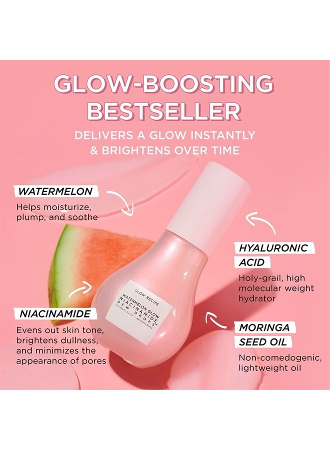 GLOW RECIPE قطرات نياكيناميد المتلألئة من البطيخ - سيروم مرطب مع حمض الهيالورونيك، زيت المورينغا + فيتامين E - سيروم وجه خفيف الوزن ومُضيء سائل - حجم السفر (15 مل) - Image 5