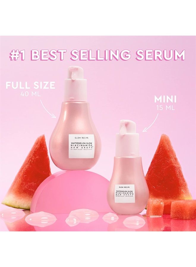 GLOW RECIPE قطرات نياكيناميد المتلألئة من البطيخ - سيروم مرطب مع حمض الهيالورونيك، زيت المورينغا + فيتامين E - سيروم وجه خفيف الوزن ومُضيء سائل - حجم السفر (15 مل) - Image 2