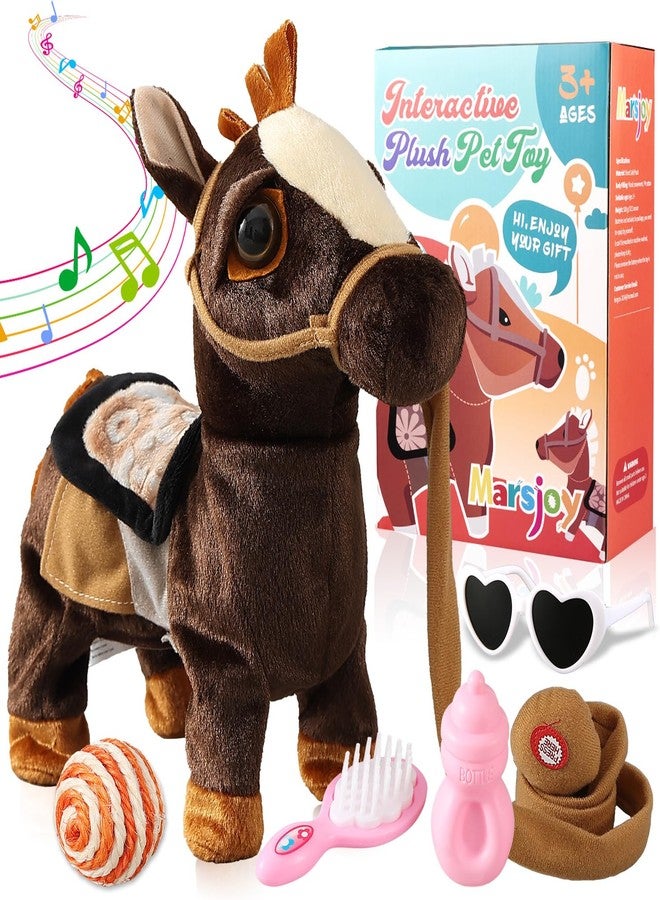 Marsjoy Black Walking Pony Toy Musical Singing Dancing Plush Interactive Walk Along Toy Horse with Leash Pony Robot Stuffed Animal for Boy Girl Ages 3+ H: 11.81" Age 3+ - Image 1