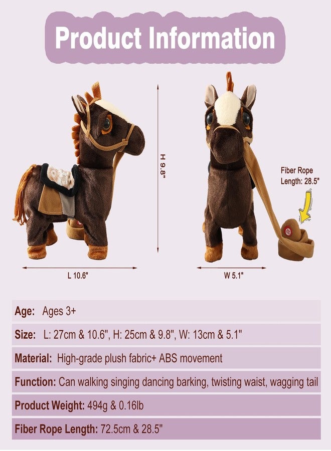Marsjoy Black Walking Pony Toy Musical Singing Dancing Plush Interactive Walk Along Toy Horse with Leash Pony Robot Stuffed Animal for Boy Girl Ages 3+ H: 11.81" Age 3+ - Image 4