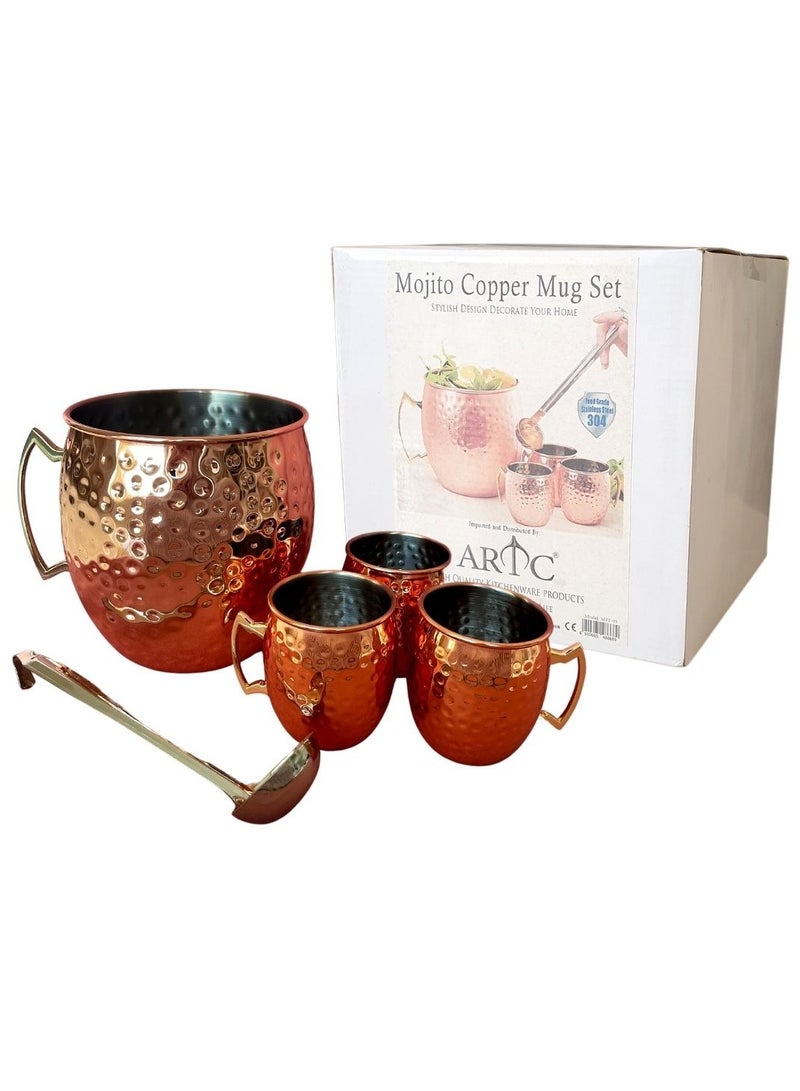 ARTC Mojito Moscow Mule Copper Mugs Set of 5 Pieces With Hammered Design - Image 5