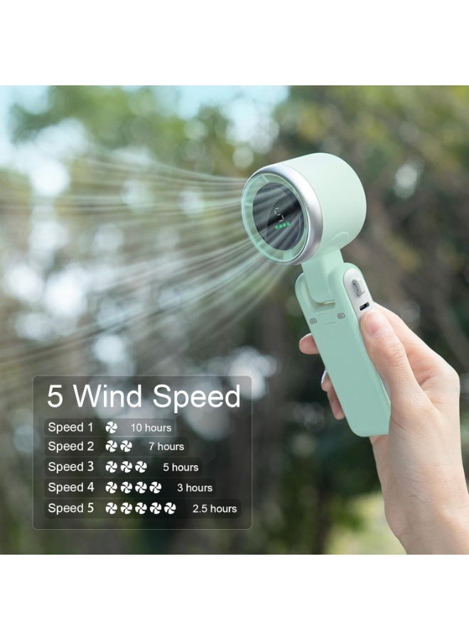 Suewidfay HF001 Handheld Fan Rechargeable, 5 High Speeds Adjustable Mini Hand Fan, 4000mah Portable Mini Electric Fan Handheld Personal Fan Travel Fan Green - Image 2