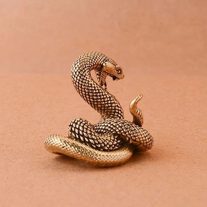 Serpent Sculpture 3.4cm Pure Brass Figurine Craftsmanship - Elegant Design Copperhead Snake Bronze Art for Home Decor - Image 2