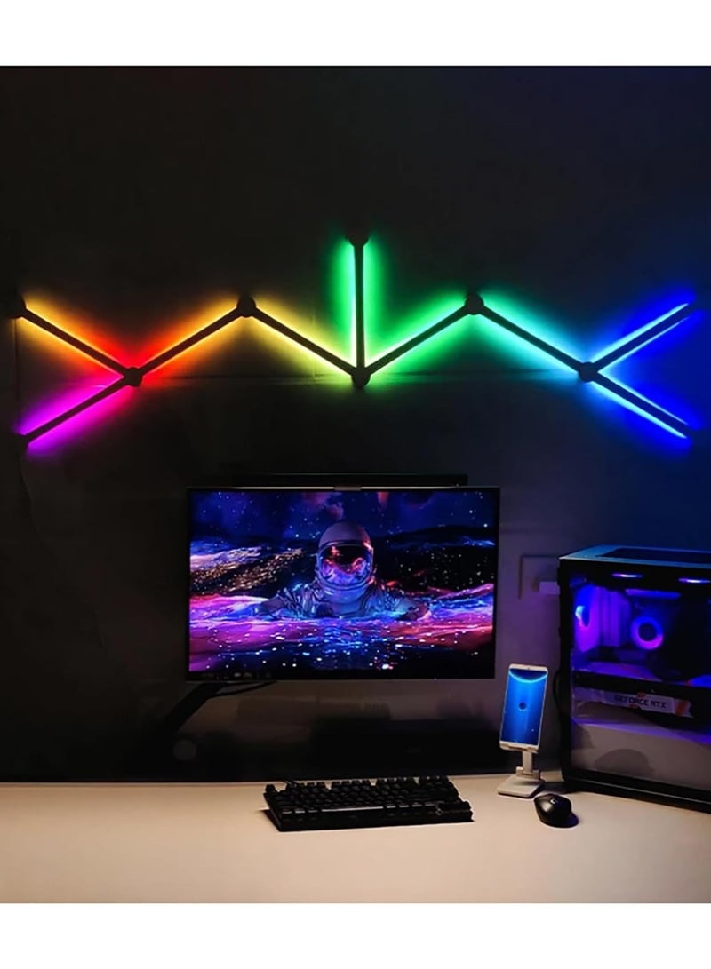 مجموعة إضاءة جدارية LED ذكية WiFi عدد 9 قطع DIY، قابلة لتعتيم الألوان، مزامنة مع الموسيقى والإيقاع، تحكم عبر التطبيق، إضاءة RGB لخلق أجواء مميزة لغرفة الألعاب وديكور جدران المنزل – اللون الأسود. - Image 1