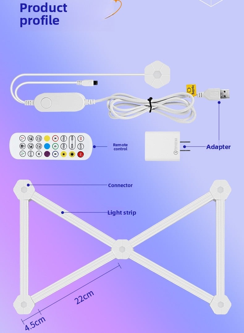 مجموعة إضاءة جدارية LED ذكية WiFi عدد 9 قطع DIY، قابلة لتعتيم الألوان، مزامنة مع الموسيقى والإيقاع، تحكم عبر التطبيق، إضاءة RGB لخلق أجواء مميزة لغرفة الألعاب وديكور جدران المنزل – اللون الأسود. - Image 5