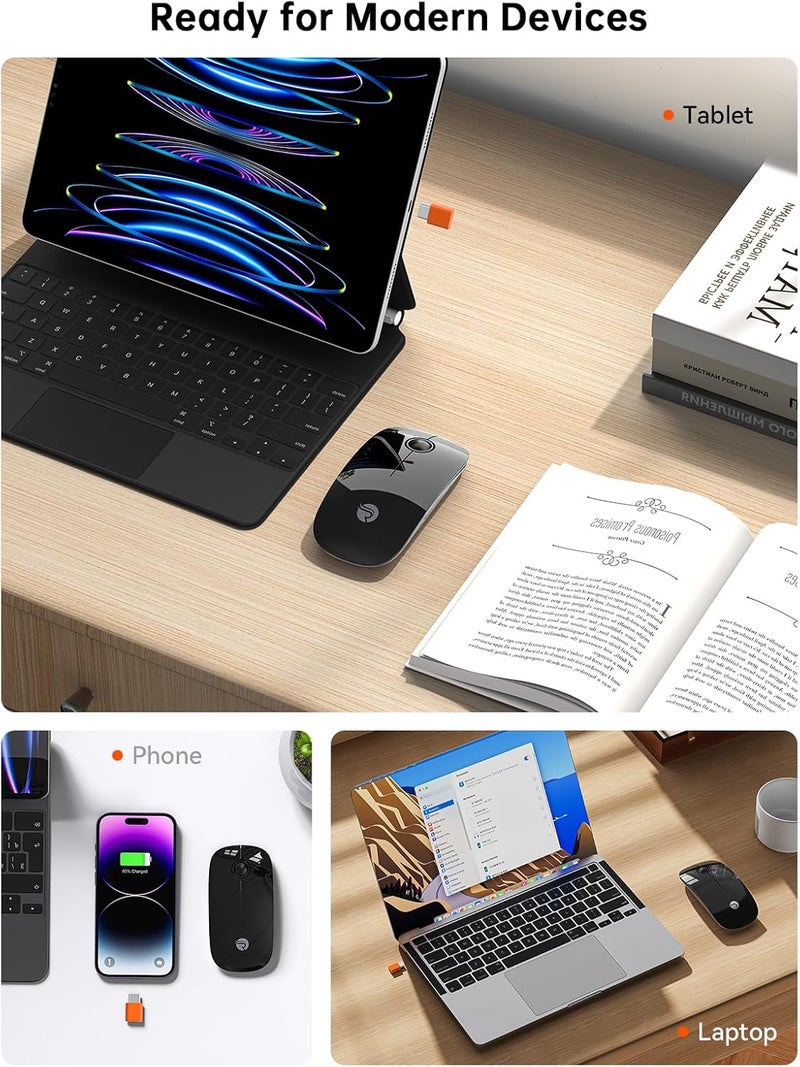 RAPIQUE R306C USB C Wireless Mouse for MacBook, Type-C 2.4GHz Portable Computer Mouse with USB-C Receiver, Silent Click, Slim Cordless Mouse, 3-Speed DPI, for iPad, Chromebook, Laptop, MacOS - Black - Image 4