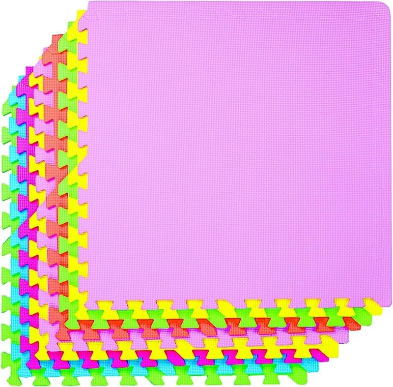 POCO DIVO 36-SQFT Giant Play Mat 9-Tile Excise Mat Easy Setup Solid EVA Foam Mat Multi-Color Interlocking Floor with 18-Border - Image 1