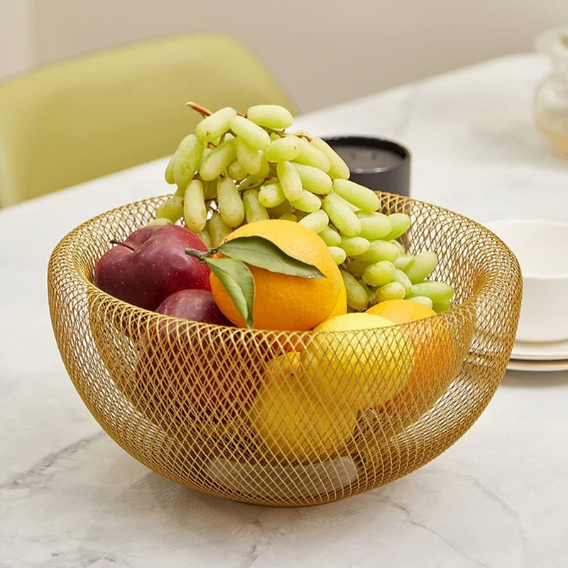 ConvertKitchen Metal Double Layer Wire Mesh Fruit Bowl Creative Round Storage Basket for Fruits Vegetables Set of 1 - Image 2