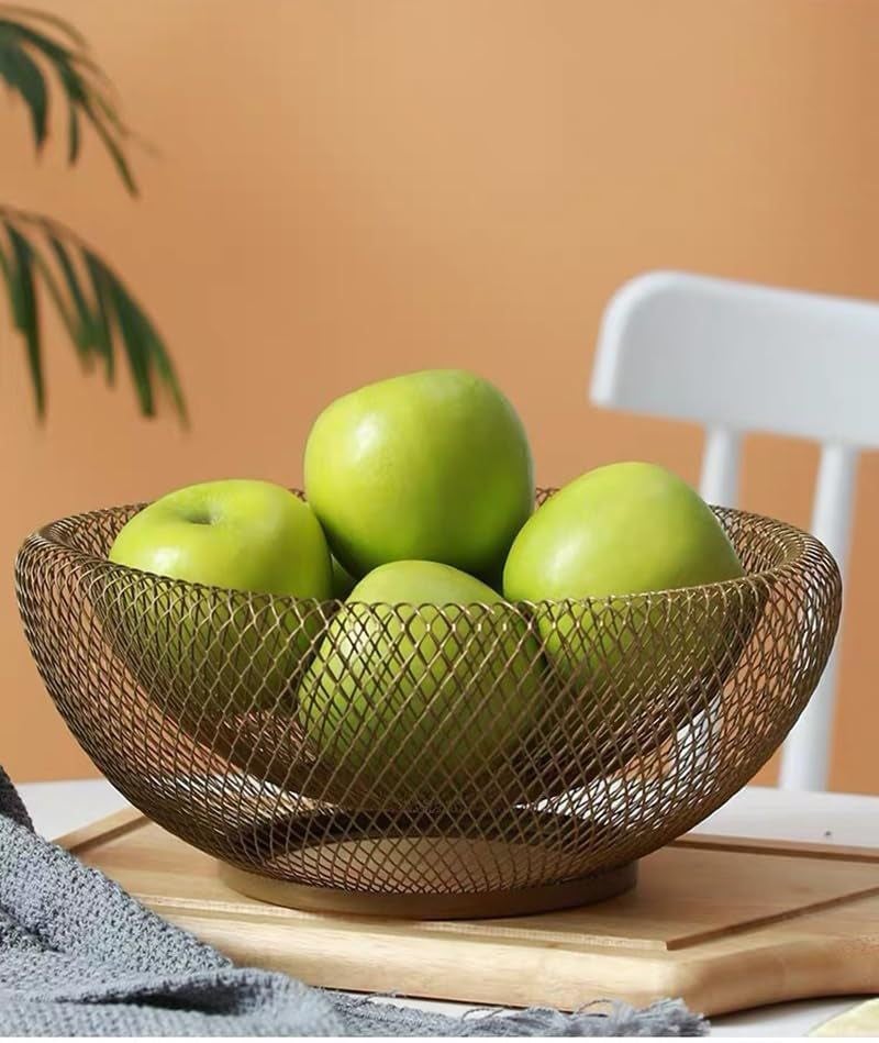 ConvertKitchen Metal Double Layer Wire Mesh Fruit Bowl Creative Round Storage Basket for Fruits Vegetables Set of 1 - Image 3