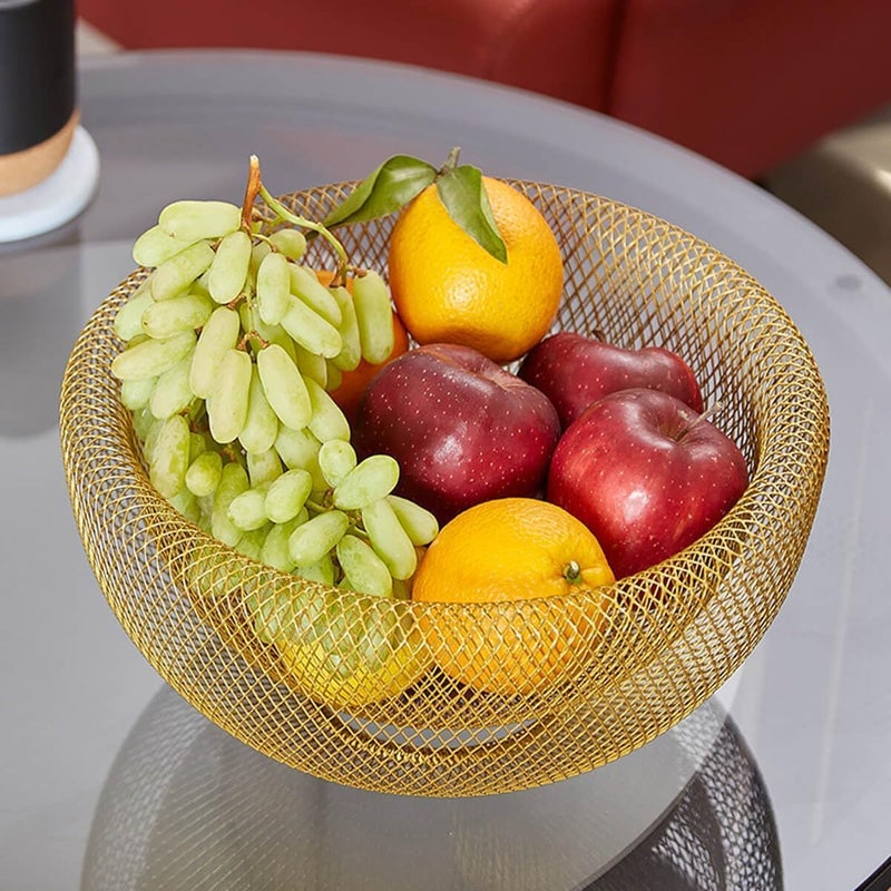 ConvertKitchen Metal Double Layer Wire Mesh Fruit Bowl Creative Round Storage Basket for Fruits Vegetables Set of 1 - Image 1