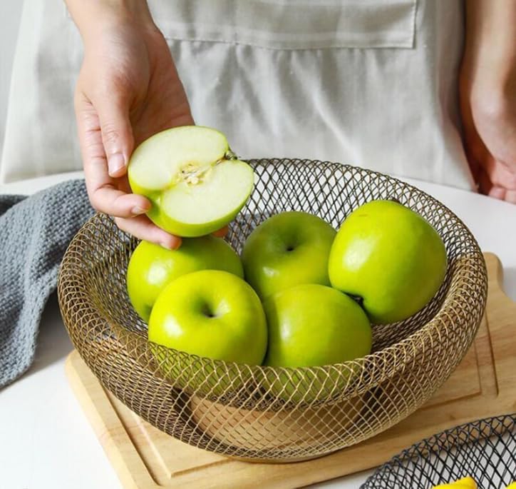 ConvertKitchen Metal Double Layer Wire Mesh Fruit Bowl Creative Round Storage Basket for Fruits Vegetables Set of 1 - Image 4