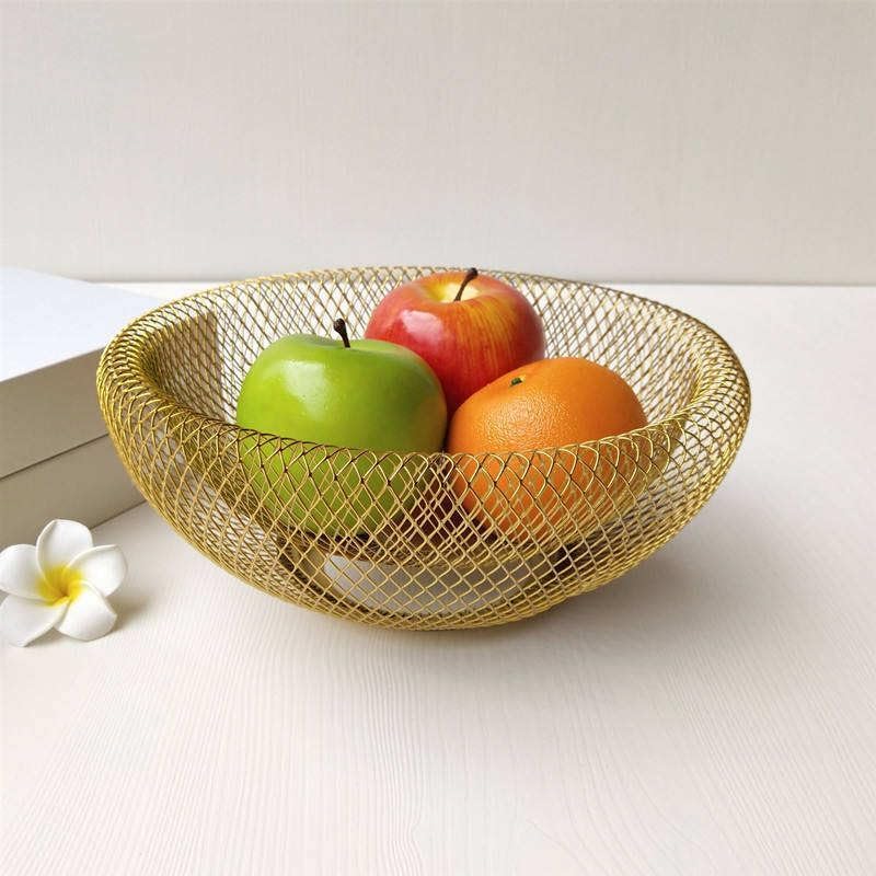 ConvertKitchen Metal Double Layer Wire Mesh Fruit Bowl Creative Round Storage Basket for Fruits Vegetables Set of 1 - Image 5