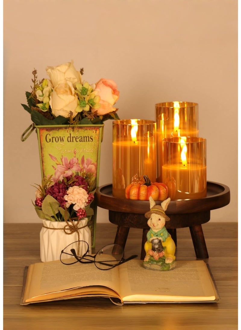 متجر الفرح 3 قطع من الشموع الذهبية الزجاجية بدون لهب تعمل بالبطارية مع مؤقت وجهاز تحكم عن بعد، شموع عمودية LED، تعمل بالبطارية، ذهبية - Image 3