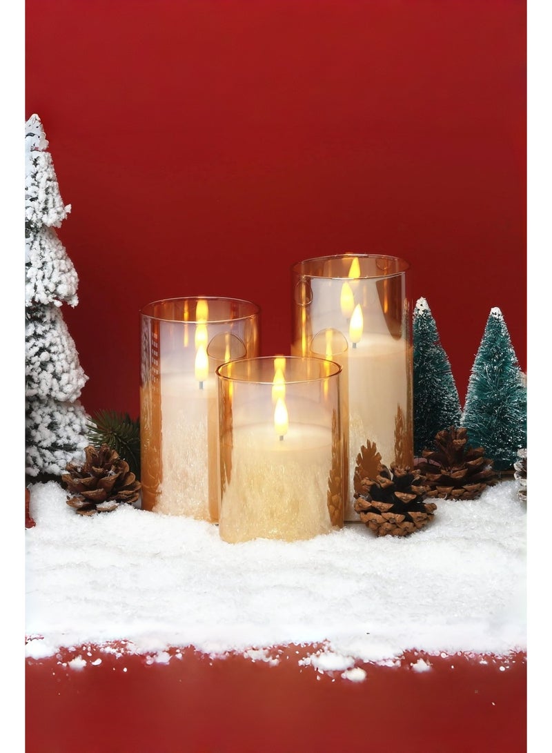 متجر الفرح 3 قطع من الشموع الذهبية الزجاجية بدون لهب تعمل بالبطارية مع مؤقت وجهاز تحكم عن بعد، شموع عمودية LED، تعمل بالبطارية، ذهبية - Image 5