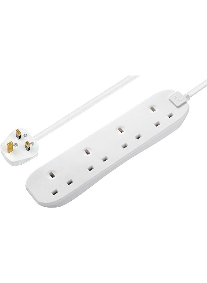 PROMASS promass BFG3N-ME 3m Extension Cord - 4 Socket Power Cable Extender with Safety Shutters, BS1363-2 Certified, Wall-Mountable Wire Extension for Home & Office 