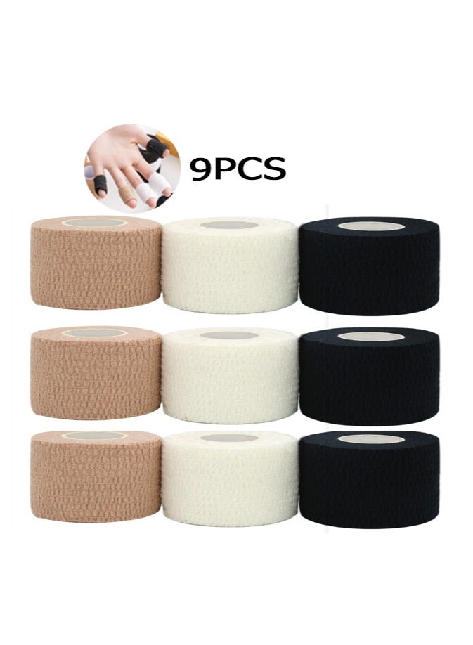 9 Rolls Of  Bandage Suitable For Finger Protection, Nail Protection Cover, 2.5 Cm X 4.5 M , Sports Fixing Tape, Elastic Wrapping, Black+White+Skin Color - Image 1