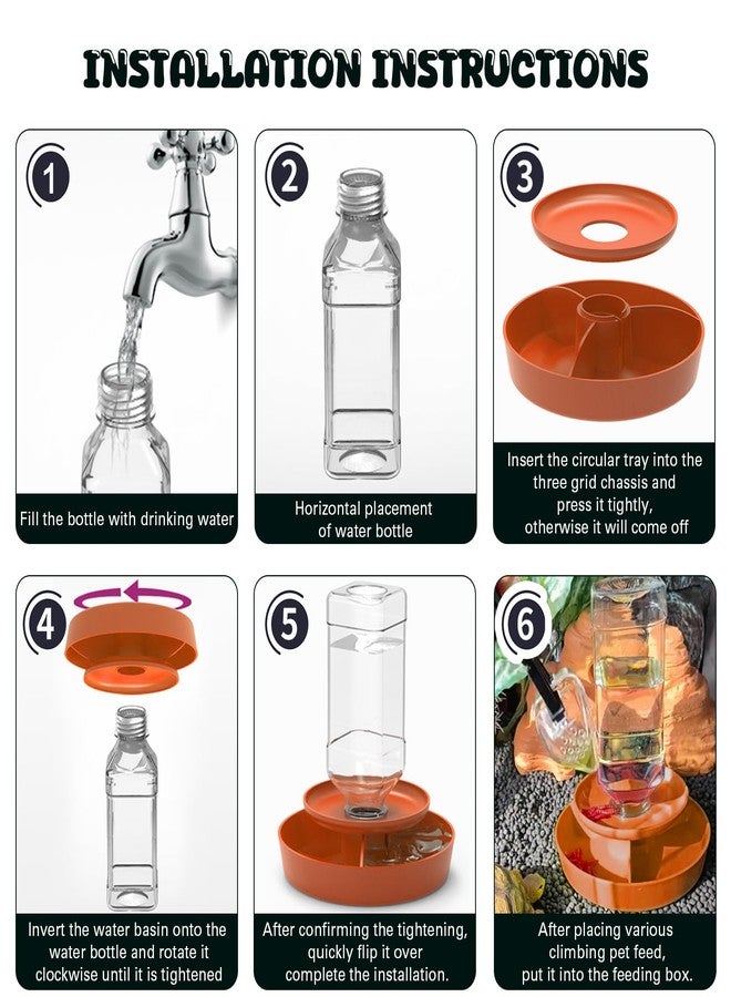 APlayfulBee 2 in 1 Reptile Food Feeders Bowl Water Bottle, Automatic Water Dispenser Reptile Feeder Kit for Amphibian Lizard Bearded Dragon Snake Feeding (Orange) - Image 5
