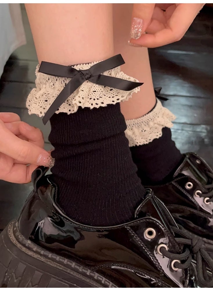 Socks Lace Cotton Ballet Style 2 Pairs of Black - Image 2