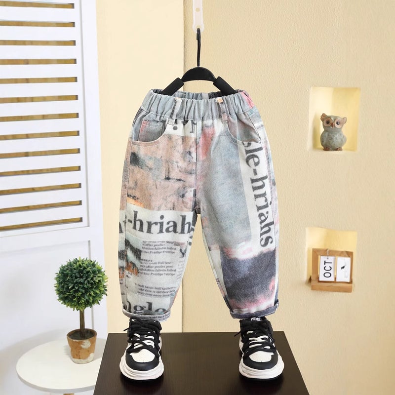 7586 Children'S Spring Casual Pants Boys Korean Pants Sports Pants Small And Medium-Sized Children'S Puppy Handsome Straight Pants - Image 1