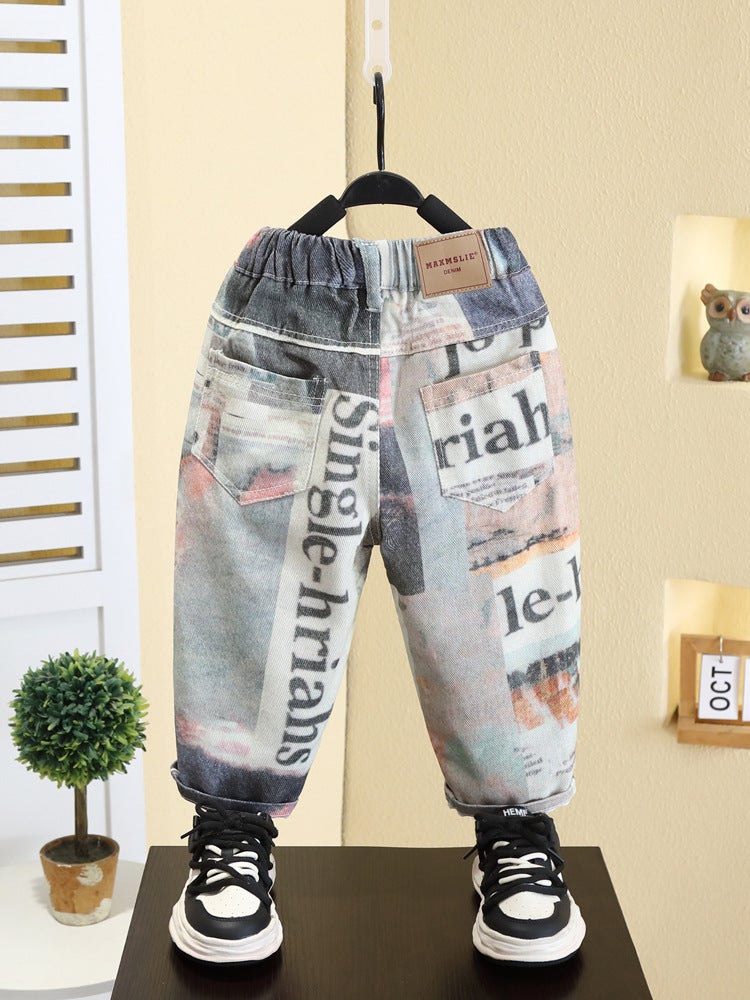 7586 Children'S Spring Casual Pants Boys Korean Pants Sports Pants Small And Medium-Sized Children'S Puppy Handsome Straight Pants - Image 3