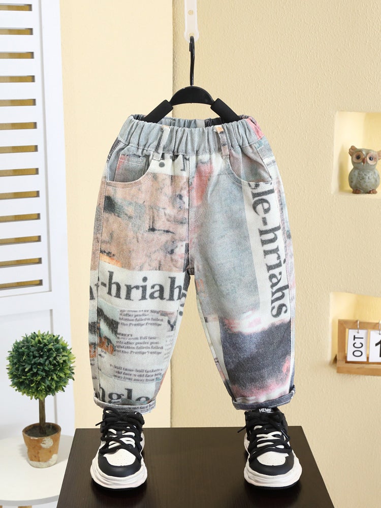 7586 Children'S Spring Casual Pants Boys Korean Pants Sports Pants Small And Medium-Sized Children'S Puppy Handsome Straight Pants - Image 2