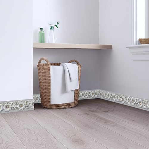 IOHEFY Silver Floral Wallpaper Border 196x4 Inch Peel and Stick Wall Border Metallic Embossed Flower Pattern Removable Vinyl Wall Trim for Kitchen Bathroom Bedroom Living Room Home Decor - Image 4