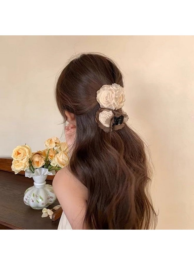 Agirlvct 3 Pack Flower Hair Clip Medium, Small Rose Claw Clips for High Ponytail,Hair Clips Travel Beach Holiday Birthday Gift for Mother Girl Thick Thin Long Hair(Pink Gray-white White) - Image 3