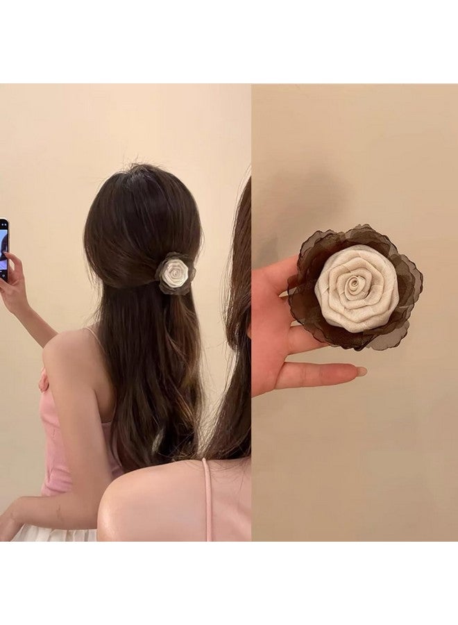 Agirlvct 3 Pack Flower Hair Clip Medium, Small Rose Claw Clips for High Ponytail,Hair Clips Travel Beach Holiday Birthday Gift for Mother Girl Thick Thin Long Hair(Pink Gray-white White) - Image 4