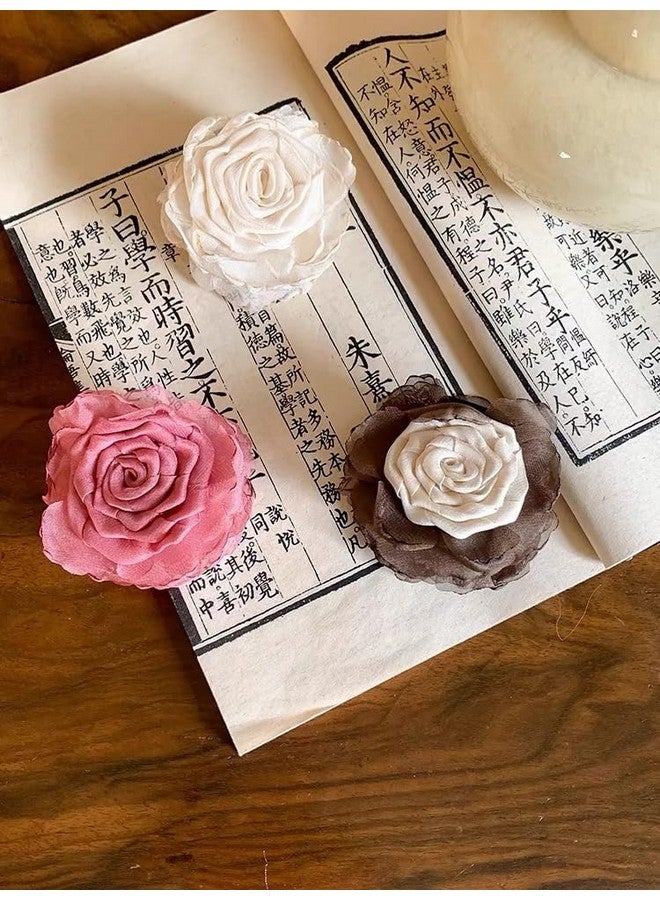 Agirlvct 3 Pack Flower Hair Clip Medium, Small Rose Claw Clips for High Ponytail,Hair Clips Travel Beach Holiday Birthday Gift for Mother Girl Thick Thin Long Hair(Pink Gray-white White) - Image 5