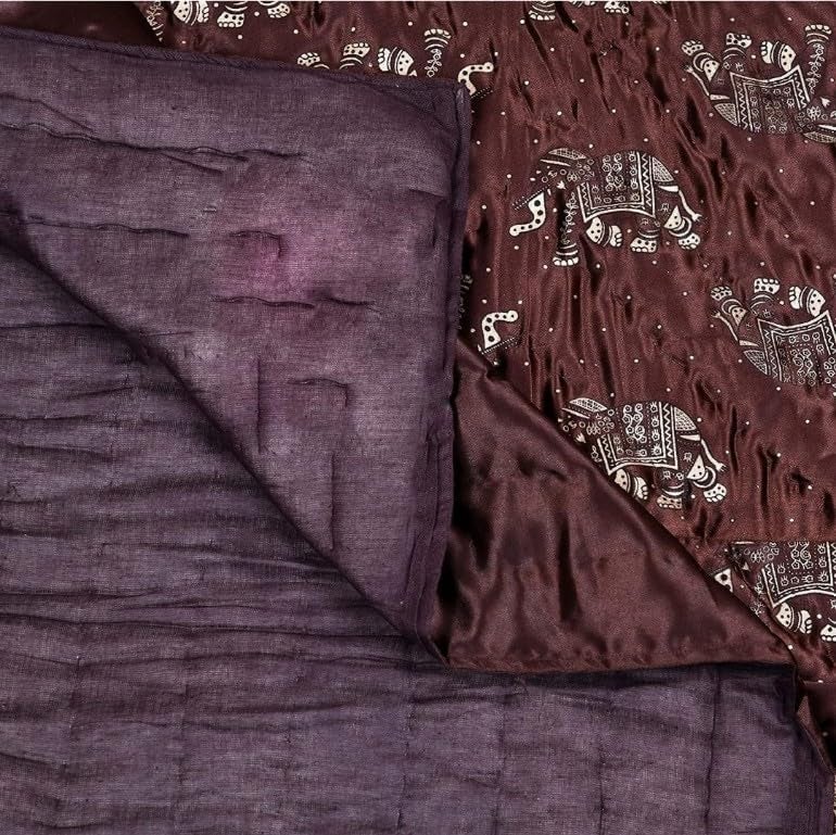 Ahnef Furnishing Jaipuri Razai Rajasthani Traditional Silk Fabric Cotton Lightweight Winter and Summer Rajai Quilt Bedding Jaipuri Quilt Throw Blanket Hand Stitched (Brown Elephant, Double Bed - Image 3