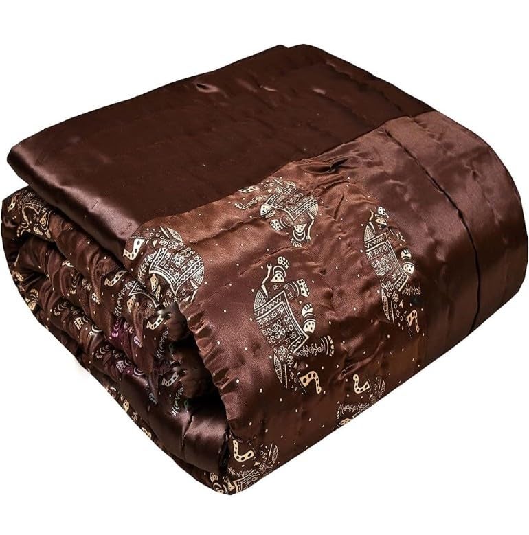 Ahnef Furnishing Jaipuri Razai Rajasthani Traditional Silk Fabric Cotton Lightweight Winter and Summer Rajai Quilt Bedding Jaipuri Quilt Throw Blanket Hand Stitched (Brown Elephant, Double Bed - Image 2