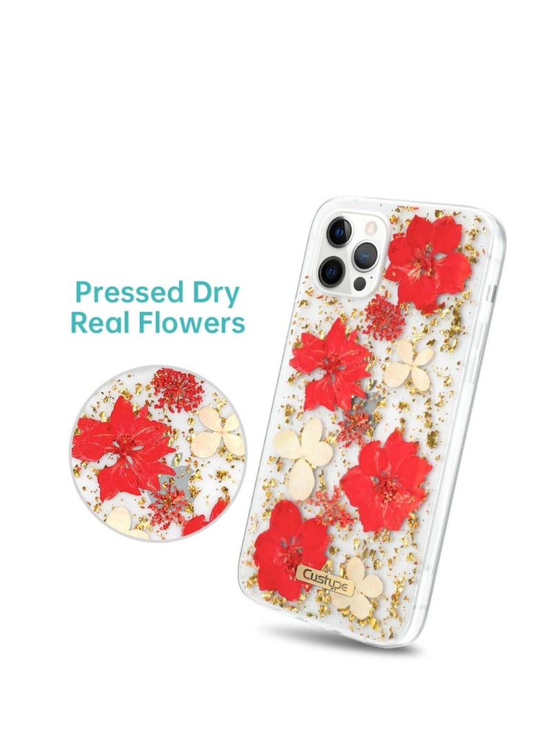 IAF X-fitted iPhone 11 Case, iPhone 11 Glitter Clear Bumper Case Dried Flower Case Bling Case Girly Protective Slim cover Compatible with iPhone 11 6.1", RED  - Image 3