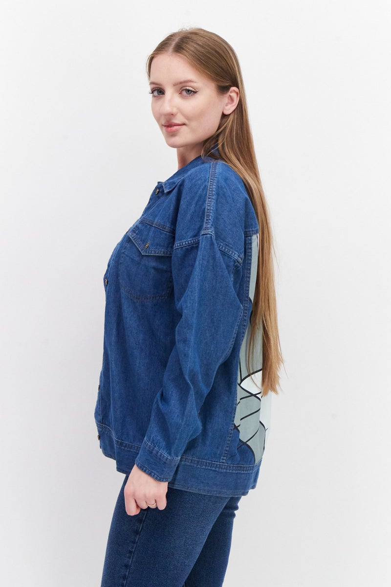 Looney Tunes Women Graphic Print Denim Jacket, Blue - Image 2