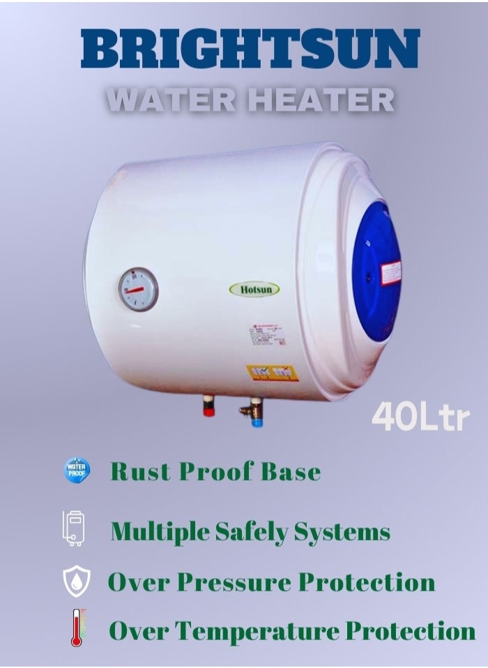 Generic - Brightsun 40L Storage Water Heater - Horizontal Mount, 1200W, Overheat & Rust Protection, Multiple Safety Systems - Image 1