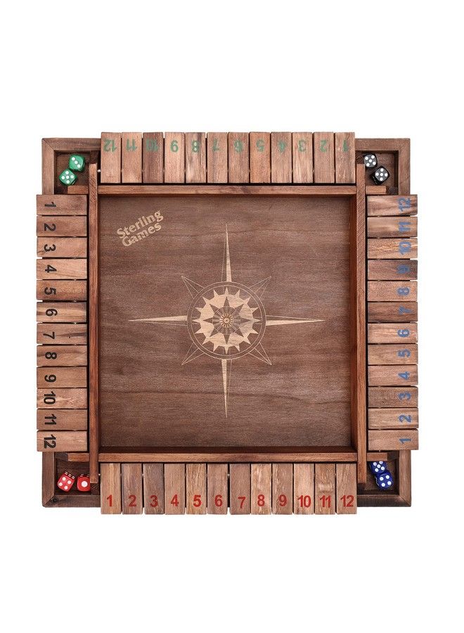 Sterling Games 14 Inches Shut The Box Game For 4 Players Family Dice Game With 12 Numbers Box Nautical Themed Large Wooden Game Board - Image 2