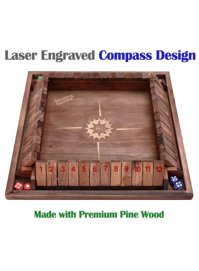 Sterling Games 14 Inches Shut The Box Game For 4 Players Family Dice Game With 12 Numbers Box Nautical Themed Large Wooden Game Board - Image 4