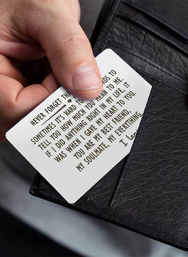 2Pcs Wallet Insert Card Anniversary Gifts For Men Husband From Wife Girlfriend Boyfriend Birthday Gifts Metal Mini Love Note Wedding Gifts For Groom Bride Him Her Deployment Gifts(Silver) - Image 2